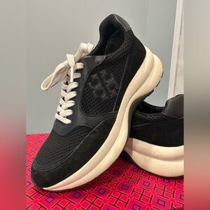 Tory Burch Kick Trainer Chevrons Black Mesh Perfect Black 001 Style 139527 9.5M